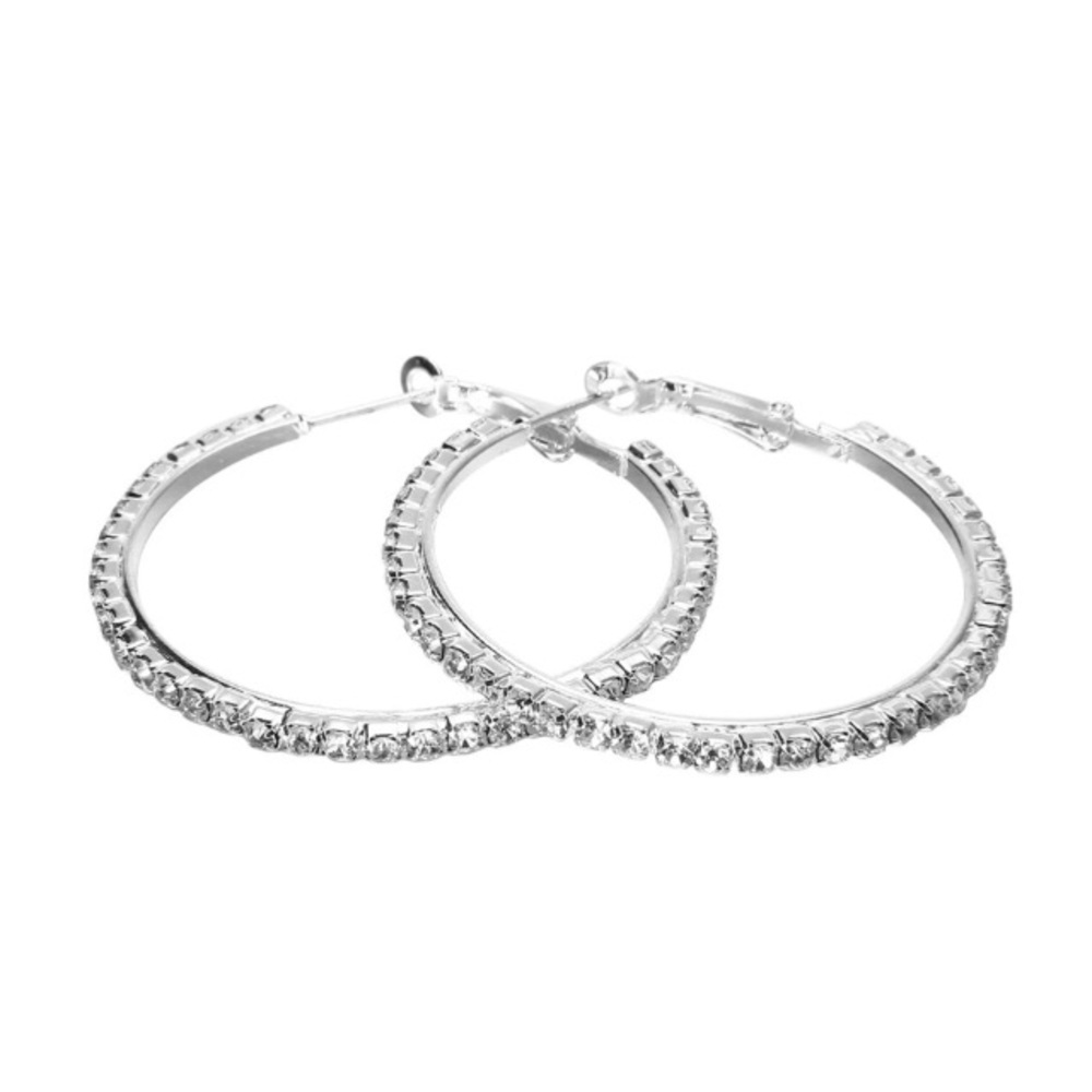 NEW!💙💎CRYSTAL STUDDED HOOPS!💎💙VERY PRETTY! BIG - Picture 5 of 8